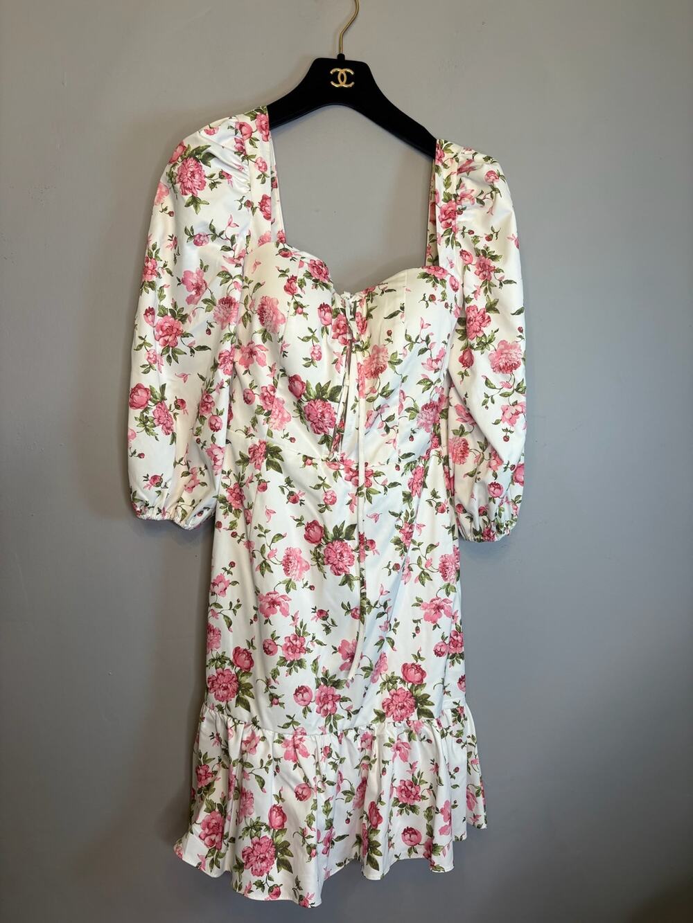 Rare London White Pink Floral Puff Sleeve Mini Dress Size 8 New NWT